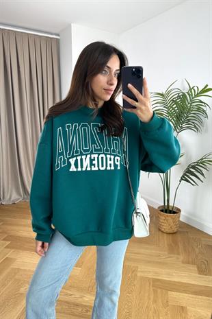 Zümrüt Yeşili Arizona İşlemeli Sweatshirt