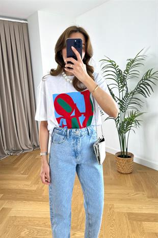 ZR Beyaz Love Baskılı Tişört