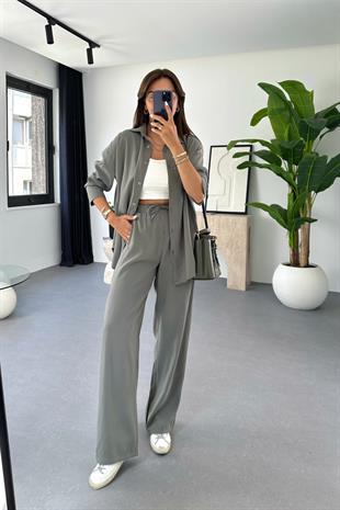 Regina Haki Beli Lastikli Gömlek Pantolon Takım
