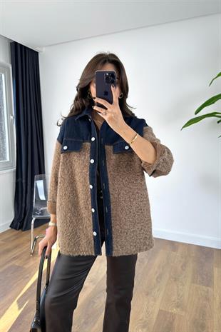 Monla Vizon Lacivert Denim Yaka Detaylı Buklet Ceket
