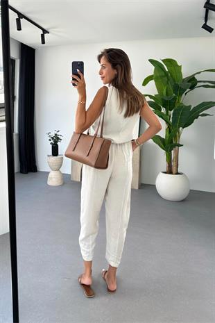 Tara Taş Beli Bağlamalı Bluz Pantolon Takım