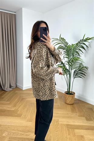 Kahve Rengi Leopar Desenli Hırka
