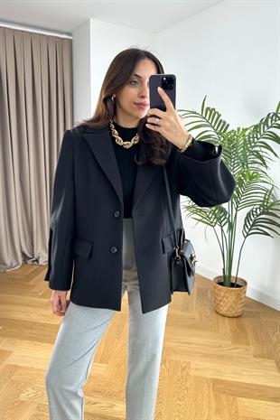 Fipsy Siyah Kaşe Blazer Ceket