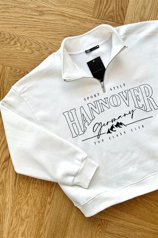 ZR Beyaz Yakası Fermuarlı Sweatshirt