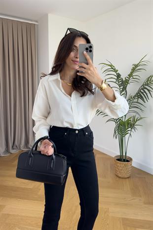 Mintox Beyaz Oversize Gömlek