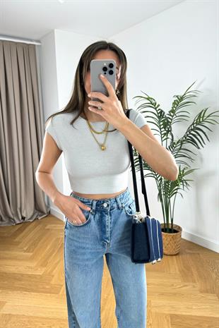 Luly Gri Çelik Crop Top