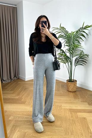 Gri Beli Lastikli Triko Pantolon