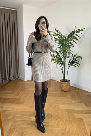 Benty Vizon Fitilli Triko Çan Elbise