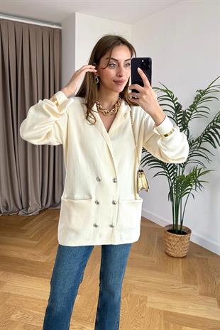 Fabrik Ekru Çelik Triko Blazer