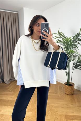 Kırık Beyaz Gömlek Detaylı Sweatshirt
