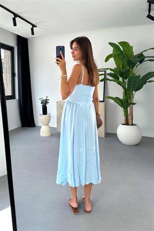 Elina Bebe Mavi Ayarlanabilir İp Askılı Elbise