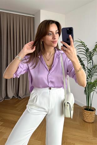 More Lila Saten Gömlek