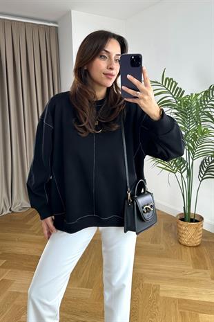 ZR Tex Siyah Sırt İşleme Detaylı Sweatshirt