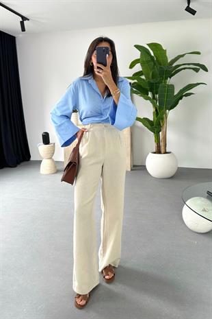 Linen Taş Keten Palazzo Pantolon