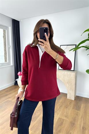 Jola Bordo Yaka Detaylı Sweatshirt