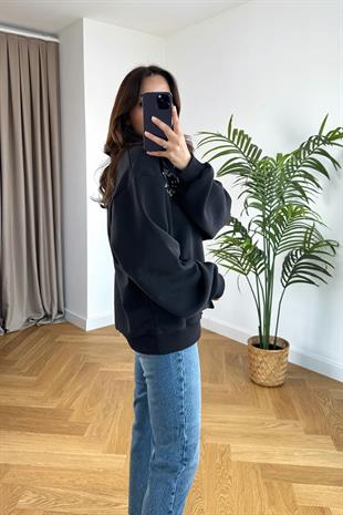 ZR RoseBall Siyah Fermuar Detaylı Sweatshirt
