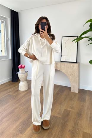 Mersale Kırık Beyaz Beli Bağlamalı Modal Sweat Pantolon Takım