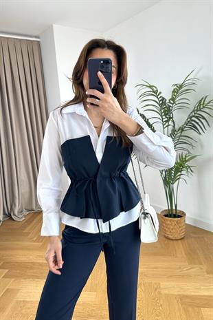 Tiessa Lacivert Garnili Tasarım Gömlek