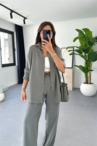Regina Haki Beli Lastikli Gömlek Pantolon Takım