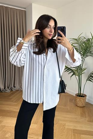 Kloxe Beyaz Çizgili Gömlek