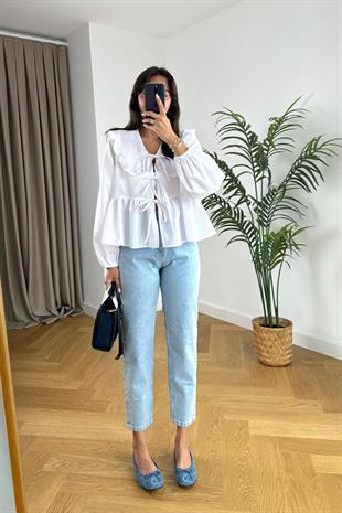 Sento Beyaz Yaka Detaylı Bluz