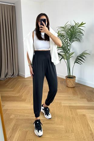 Antrasit Beli Lastikli Modal Jogger Pantolon