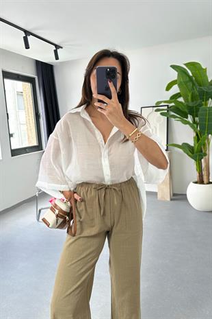 Nose Beyaz Transparan Dökümlü Gömlek