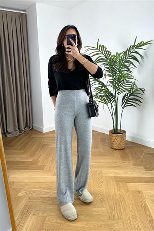 Gri Beli Lastikli Triko Pantolon