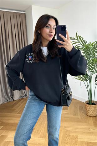 ZR RoseBall Siyah Fermuar Detaylı Sweatshirt