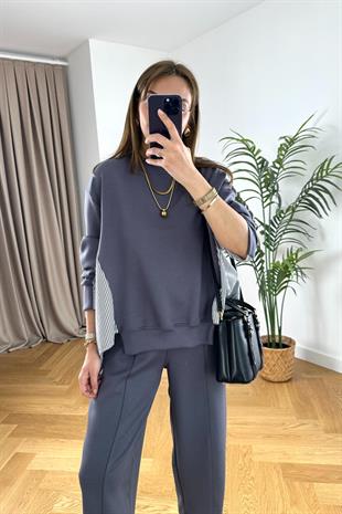 Tyren Antrasit Gömlek Detaylı Modal Sweatshirt