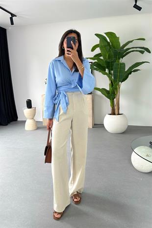 Linen Taş Keten Palazzo Pantolon