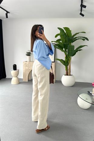 Linen Taş Keten Palazzo Pantolon