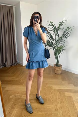 Topshop V Yaka Denim Elbise