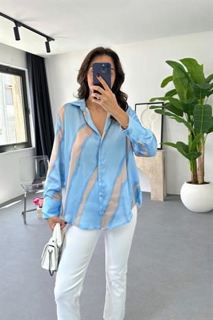 Onsa Mavi Kahve Desenli Gömlek