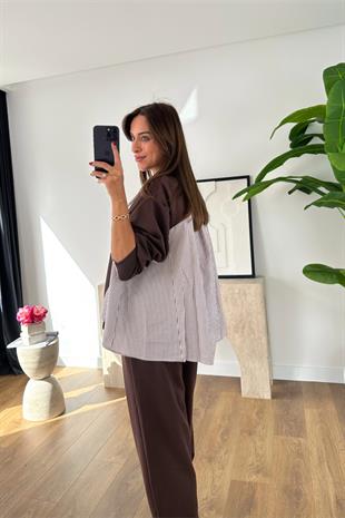 Sevsan Kahve Garnili Modal Sweatshirt Pantolon Takım