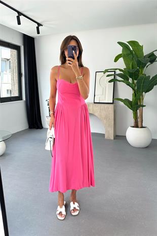 Elina Pembe Ayarlanabilir İp Askılı Elbise
