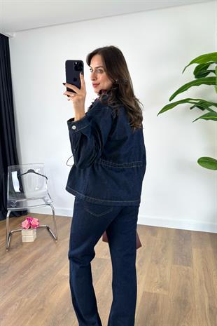 Bosla Dark Blue Bel Detaylı Denim Gömlek