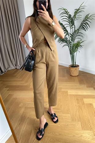 Dors Camel Yelek Pantolon Takım