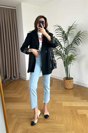 Olessa ZR Siyah Çift Düğme Detaylı Premium Blazer