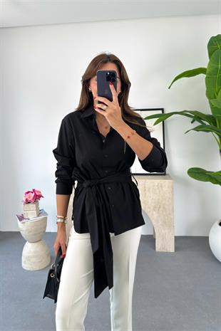 Serya Siyah Kuşaklı Gömlek