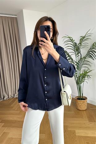 More Lacivert Saten Gömlek