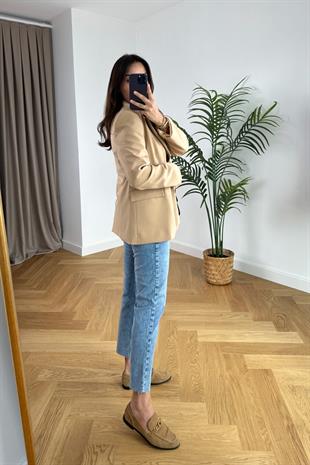 ZR Camel Düğme Detaylı Vatkalı Blazer