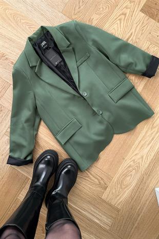 Bombosy Haki Çift Düğmeli Blazer