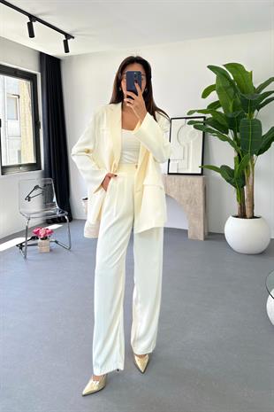 Kena Premıum Beyaz Blazer Ceket Takım
