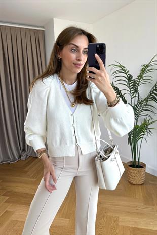 Pearl İnci Düğme Detaylı Çelik Hırka