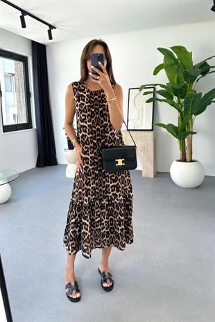 Laslie Leopar Desenli Maxi Boy Elbise