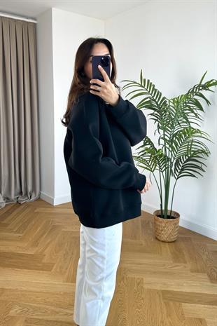 ZR Siyah Bisiklet Yaka Sweatshirt