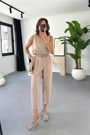 Mona Vizon Beli Bağlamalı Bluz Pantolon Takım