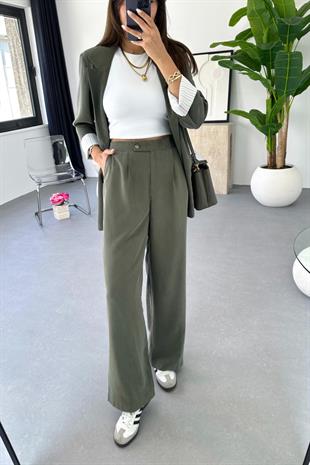Dosy Haki Blazer Ceket Palazzo Pantolon Takım