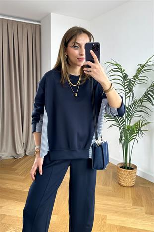 Tyren Lacivert Gömlek Detaylı Modal Sweatshirt
